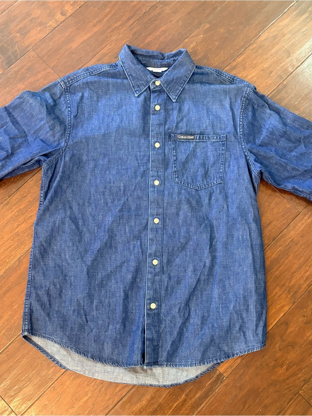 Calvin Klein Men's Dark Blue Denim Button-Down Shirt